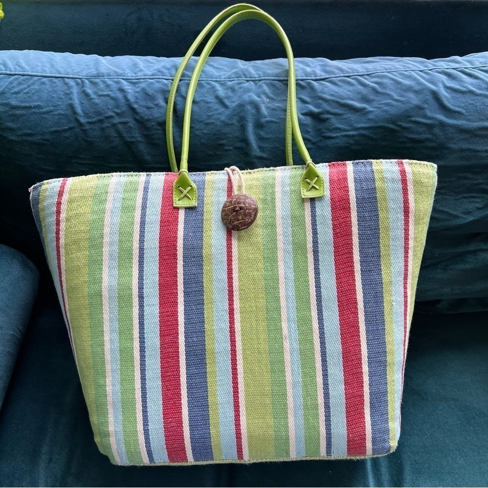 RAFFIA JUTE LARGE BEACH BAG TOTE STRIPED LINED SUMMER NWOT